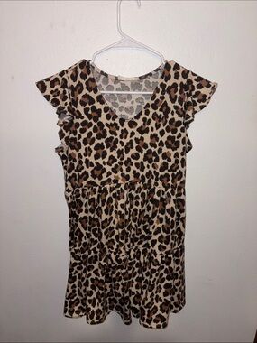 Leopard Print Mini Dress - Brown/Cream